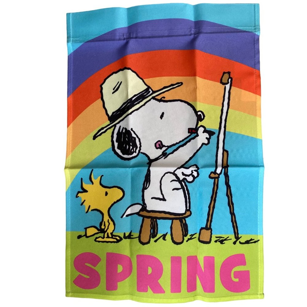 SNOOPY PEANUTS GANG Artist Palette Painting SPRING Garden Flag 44475 12"x18" NIP